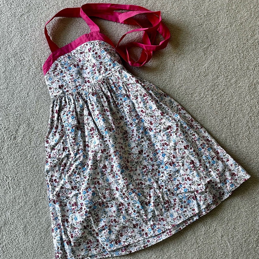Girls Halter Floral Sundress with Coral Trim